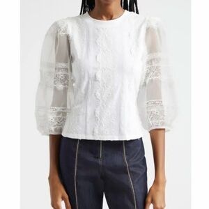 Cinq à Sept White Lace Detail Blouse
